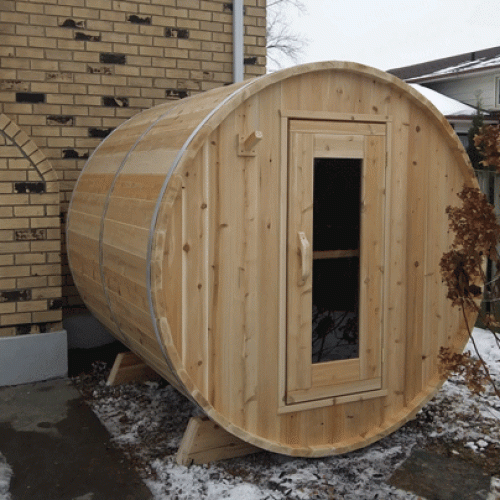Panoramic View Cedar Barrel Saunas