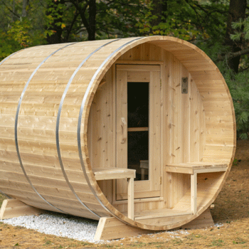 Panoramic View Cedar Barrel Saunas