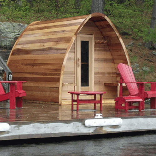 Panoramic View Cedar Barrel Saunas