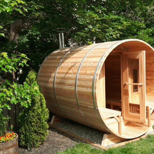 Panoramic View Cedar Barrel Saunas