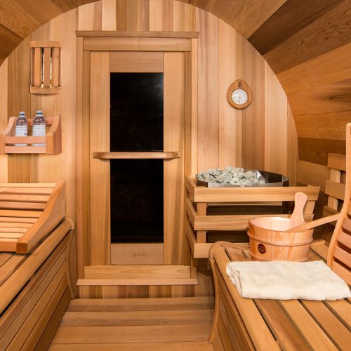Panoramic View Cedar Barrel Saunas