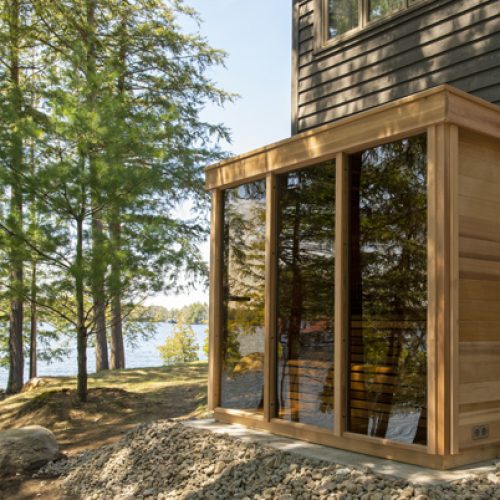 Panoramic View Cedar Barrel Saunas