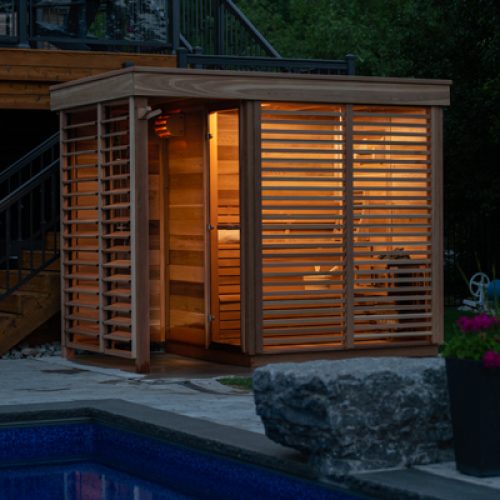 Panoramic View Cedar Barrel Saunas