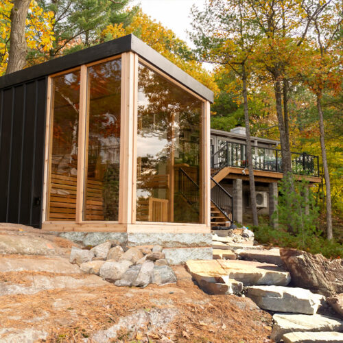 Panoramic View Cedar Barrel Saunas