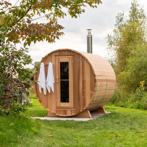 Panoramic View Cedar Barrel Saunas