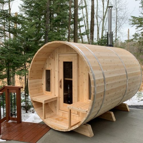 Panoramic View Cedar Barrel Saunas