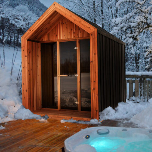 Panoramic View Cedar Barrel Saunas