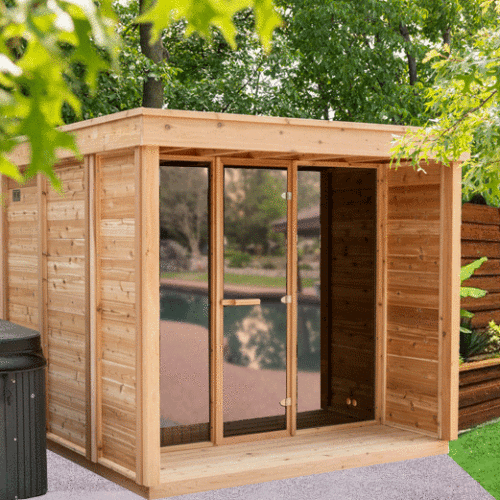 Panoramic View Cedar Barrel Saunas